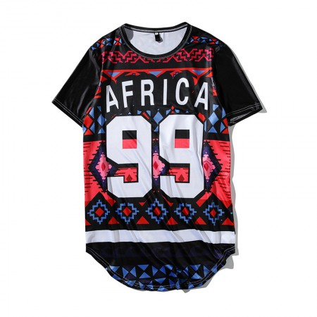 New Tiled African Ethnic Style 99 Letters Printed Short-Sleeved T-Shirt